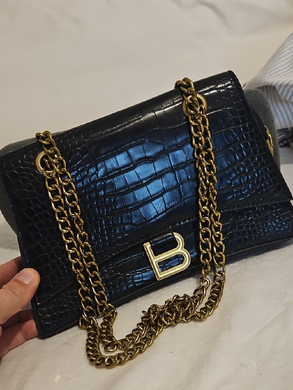 "Balenciaga Crush" Croc Embossed Crossbody Shoulder Bag Size Small - Picture 2 of 5